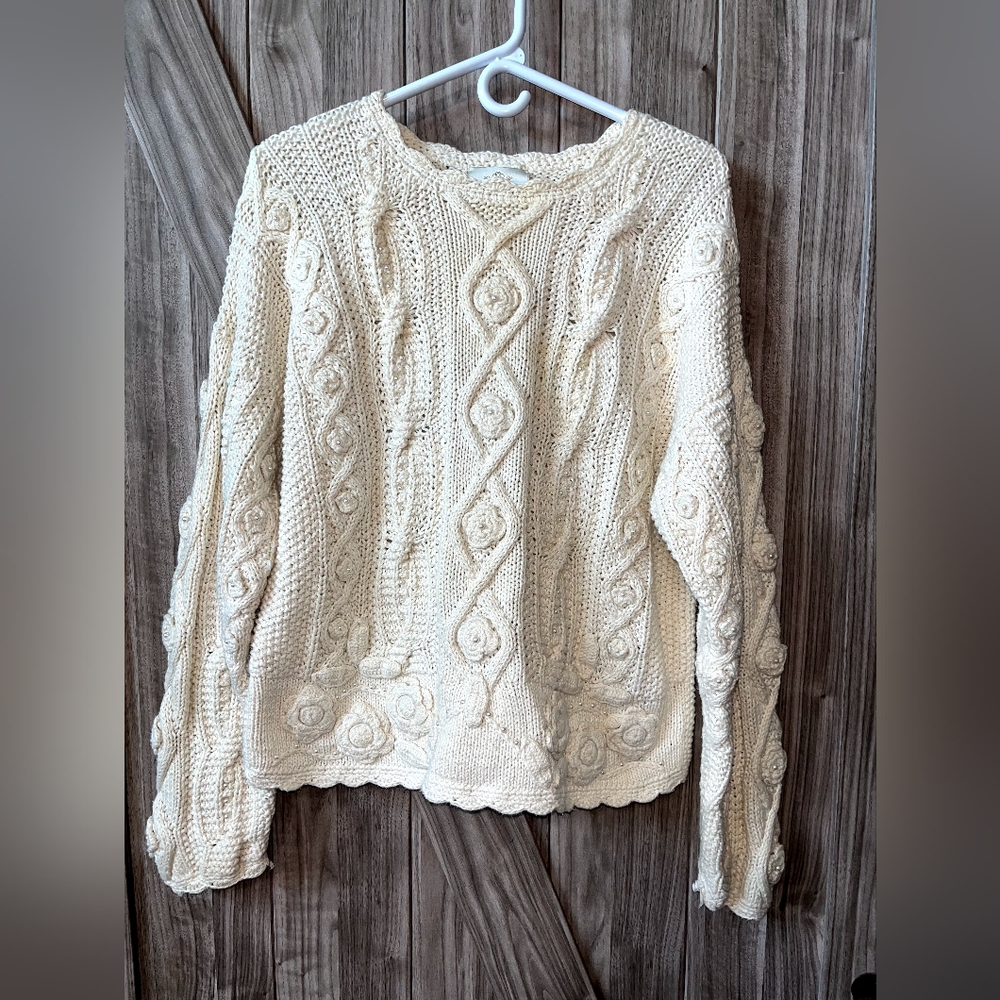 Vintage 1990’s 90s Express Cream / pearls Chunky Cable Knit Hand knit Sweater Si